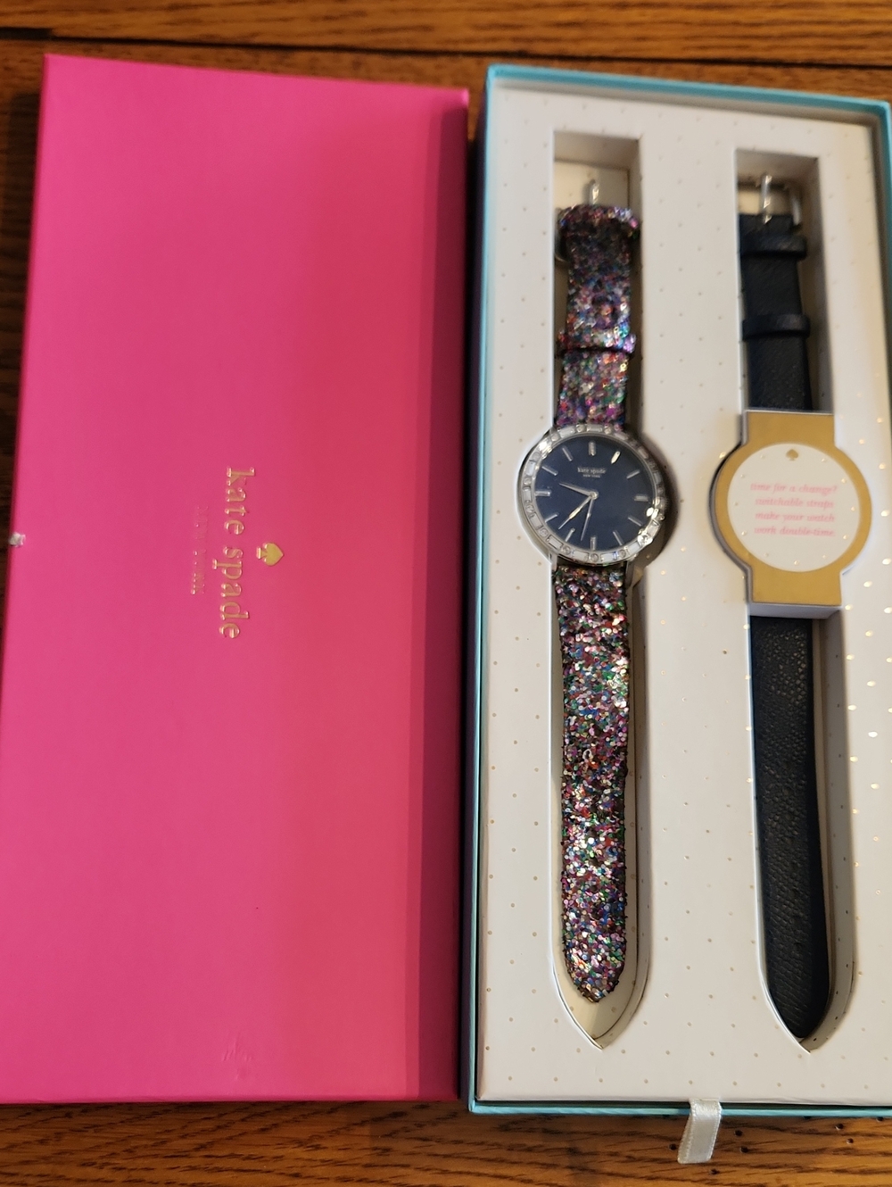 kate spade Multicolor Glitter Strap Watch with Navy Dial